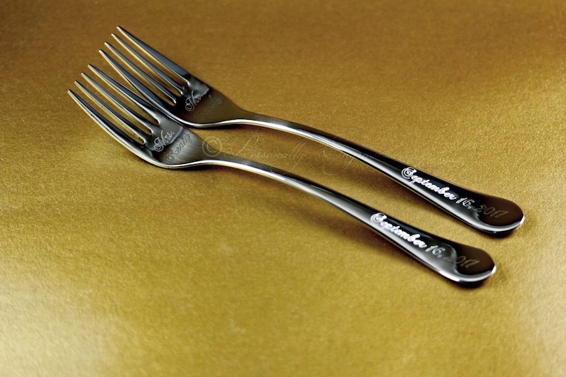 set of 2 with fork handle and face engraving options Wedding Fork Prongs Tines Personalized Engraved Stainless Steel