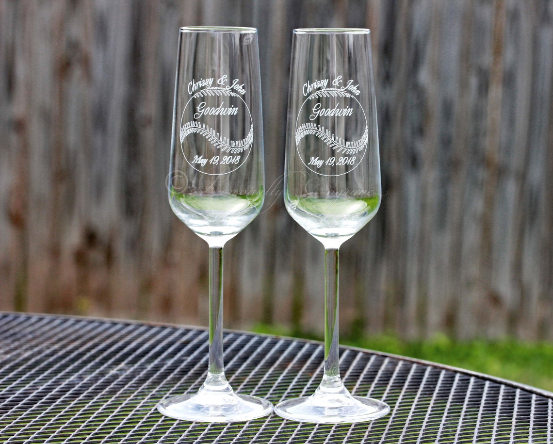 Champagne Glasses Custom Engraved with Names and Date or Etsy