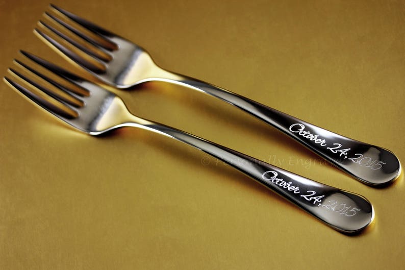 set of 2 with fork handle and face engraving options Wedding Fork Prongs Tines Personalized Engraved Stainless Steel
