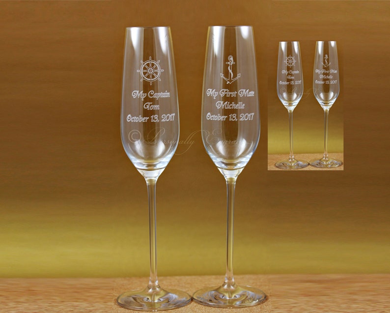 Nautical Theme Champagne Glasses With My Anchor Sail Image 0