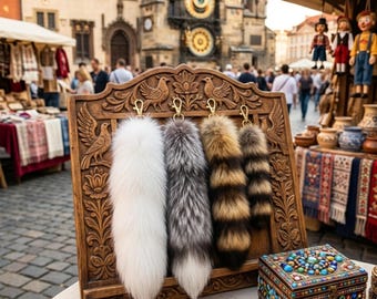 Fox and Raccoon Tail Keychain |Authentic Taxidermy Fur Bag Charm | Animal Pelt Accessory |Ethically Sourced Specimen Pendant |Goth Home
