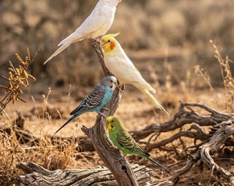 オウムの標本｜本物のオカメインコとセキセイインコのアート｜本物の鳥の標本｜ゴシック調のイースターギフト｜珍品コレクション｜不気味なインテリア