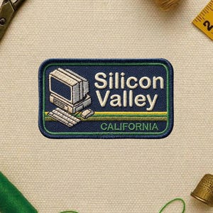 Vintage Retro Computer Silicon Valley California Embroidered Patch, Tech Startup Software Engineer PC Aesthetic Decor, Iron on, Sew on
