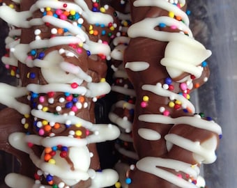 12 Party Pretzels Chocolate Covered Decorated Sprinkle & white chocolate chips  1 dozen