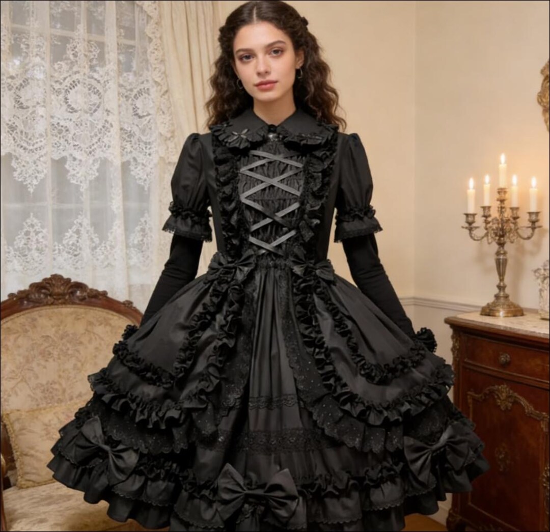 Gothic Lolita Girl Maid Sissy Lockable Black Dress Cosplay Costumes ...