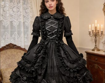 Gothic Lolita Girl Maid Sissy lockable Black dress cosplay costumes Tailor-made
