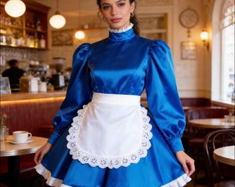 Sissy Girl blue Lockable dress French maid cosplay costume tailored