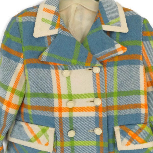 Child Mid Century Mod Plaid Swing Double Breasted Town and Country Coats Division of  Kute Kiddies Coats, Inc.