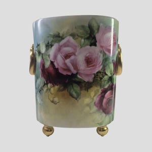 Antyczna francuska porcelanowa doniczka z podpisem Savage Limoges Rose Planter