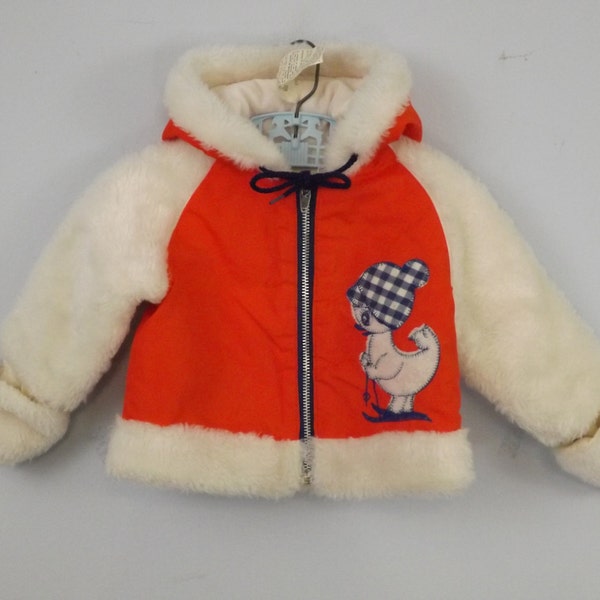 Adorable Faux Fur Trim Child Winter Jacket From KT Kiddies Togs Cute Ski Duckie Size 12 Months
