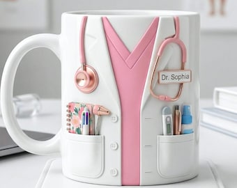 Artsenmok met naam, medische koffiekop, aangepaste dokterswaarderingscadeau, doktersafstudeercadeau, gepersonaliseerde verpleegkundige en arts accentmok
