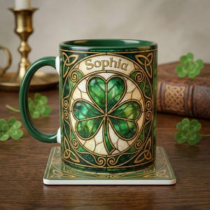 May include: A white ceramic mug with a black handle and the text "But First, Coffee" in a handwritten style. The mug is on a white surface. The mug is 4 inches tall.