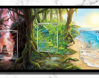 151 Iniciais de Kanto - Banhar-se ao Amanhecer - Moldura Artística Estendida 40,6 cm x 20,3 cm - Estojos Magnéticos UV Inclusos - Cartas NÃO inclusas