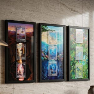All 3 = 151 Big Trio Starters - 3 Card Connecting Artwork Frame - Magnetic UV cases included - 16 x 8 - Display Your Grails