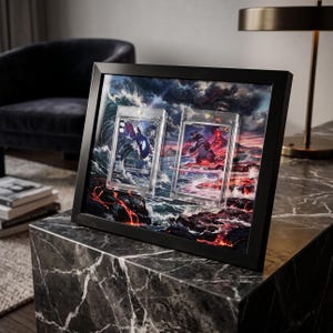 Kyogre Groudon-inspiriert – 10" x 8" erweiterter Bilderrahmen – Karten nicht enthalten – Magnetische UV-Schutzhüllen enthalten
