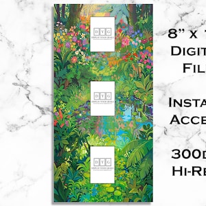 Puede incluir: Un archivo digital vertical de 8 por 16 pulgadas con una ilustración colorida de un bosque y un estanque, que incluye tres marcos rectangulares blancos con el texto DYG DISPLAY YOUR GOALS. El texto 8 x 16 DIGITAL FILE INSTANT ACCESS 300DPI HI-RES es visible.