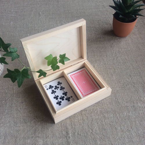 Wooden Box for Playing Cards Unfinished 2 Compartments Etsy