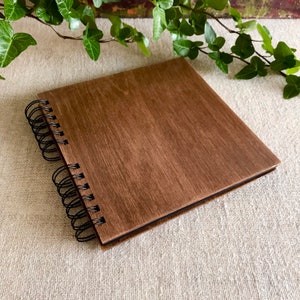 Square Photo Album, Boho Scrapbook, Art Journal, Photo Book with Wooden Cover
