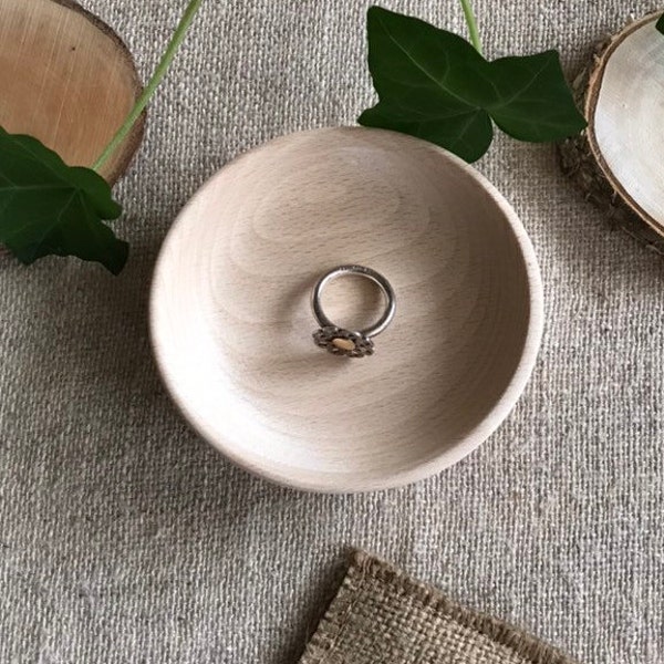 Wooden ring dish, unfinished wood small bowl, jewelry storage