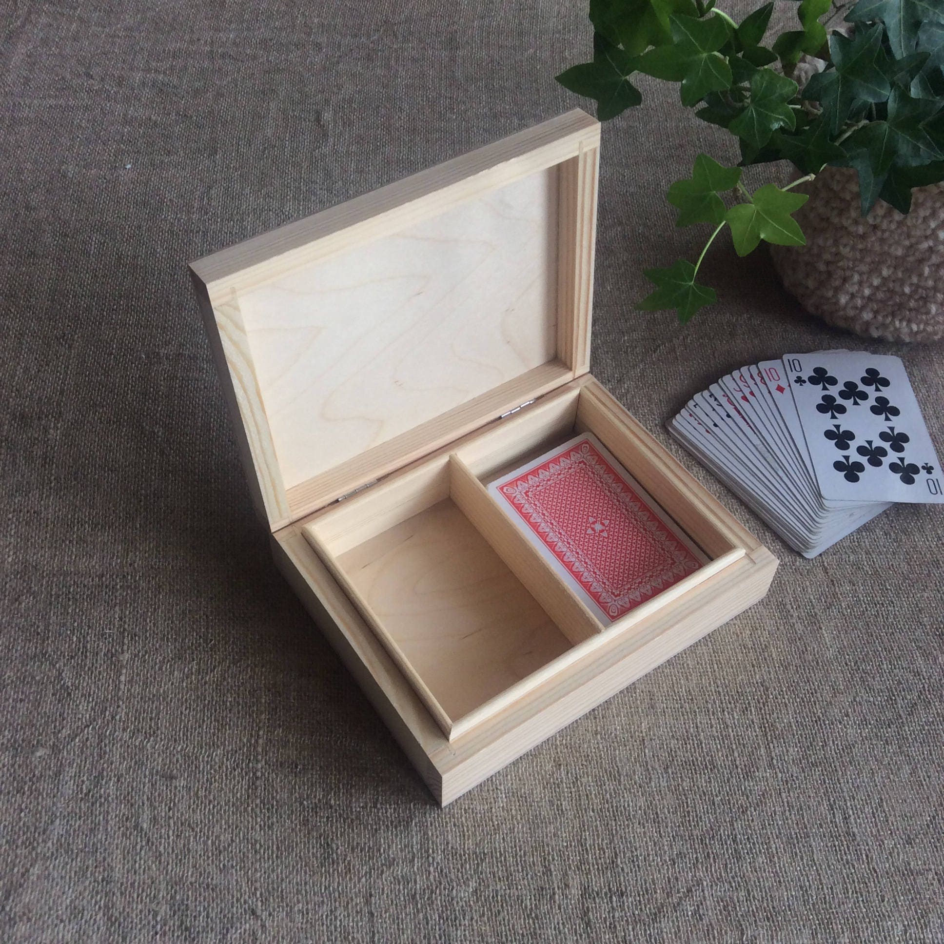 2 x Playing Cards Box Wooden Case with 2 Compartments Cards Etsy