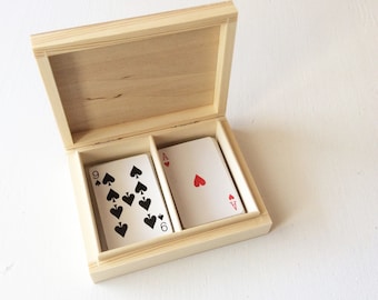 Set of 2 Wooden Boxes for Playing Cards - Double Deck Box - Wood Case with Divider