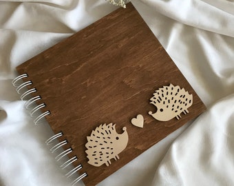 Wooden Photo Book - Birthday Gift for Granddaughter - Rustic Album - Hedgehog