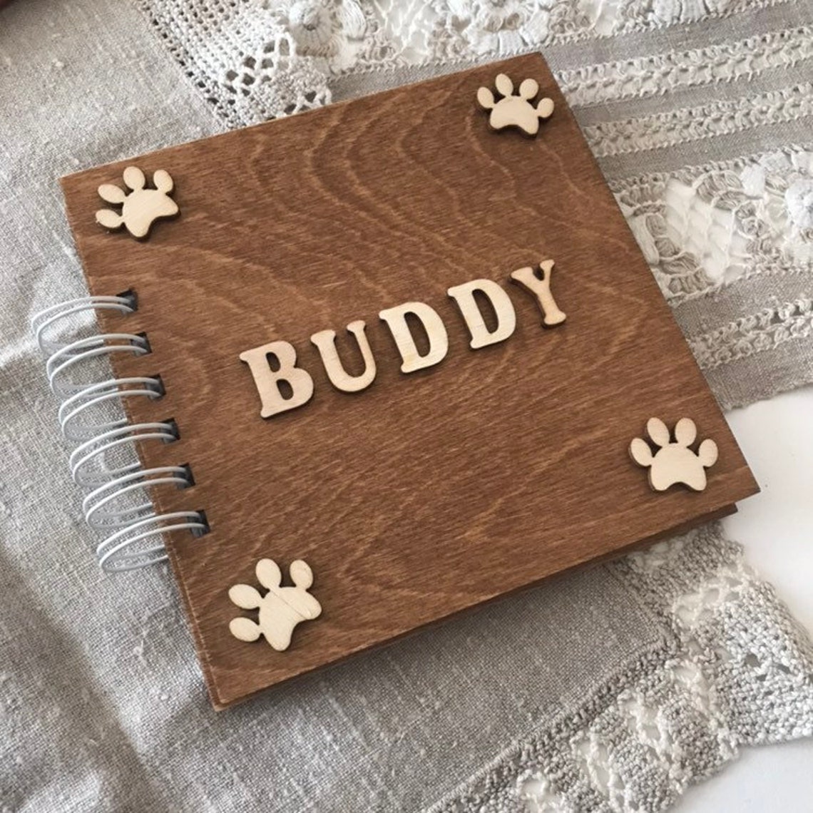 Dog Scrapbook Personalized Photo Album With Wooden Cover Etsy