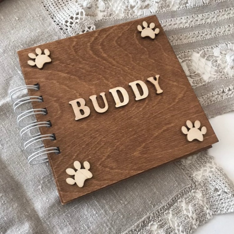 Dog Scrapbook Personalized Photo Album With Wooden Cover Etsy