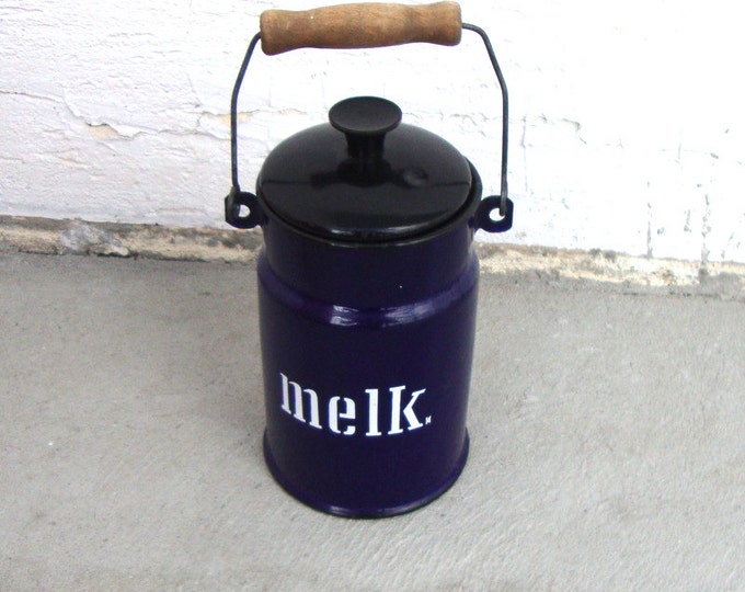 Vintage Enamel Milk Can, Cobalt Blue Milk Can, Farmhouse Decor, Cream