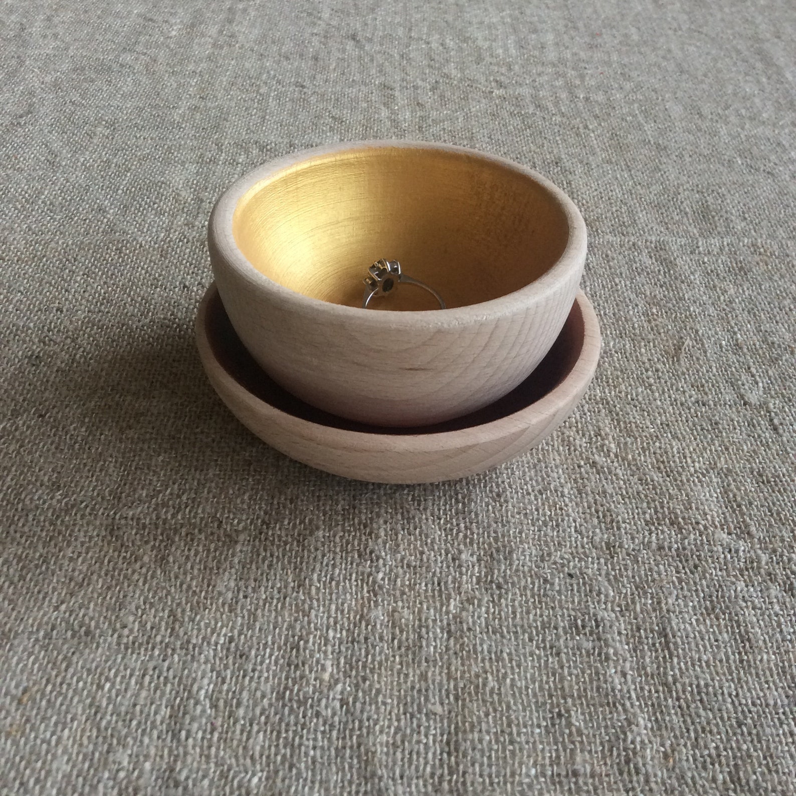 Wooden ring dish metallic silver bowl wood ring cup Etsy