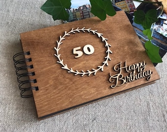 50th Birthday Scrapbook, Wooden Photo Album, Gift for Father, for Husband