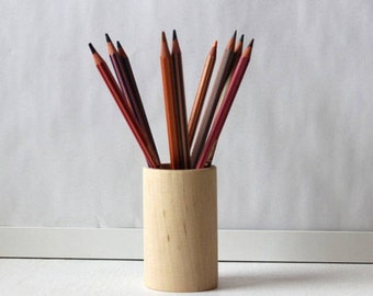 Wooden Pencil Holder, Desk Organizer, Unfinished Wood Pen Holder, Modern Office Decor