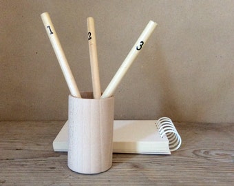 5 x wooden pencil holder, desk organizer, modern office decor, container for crayons, stationery organizer, unfinished wood