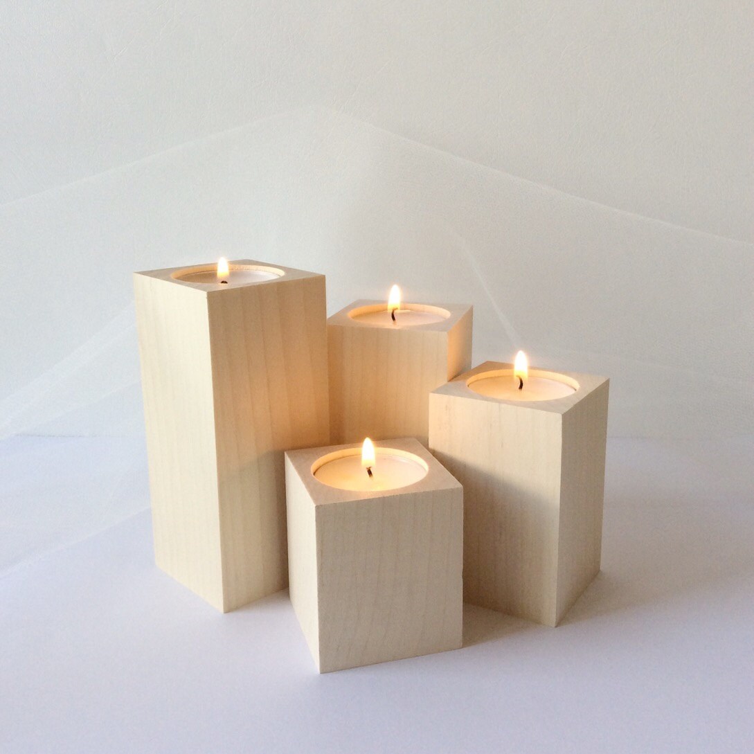 Wooden tea light holder set of 4 wooden centerpiece table Etsy