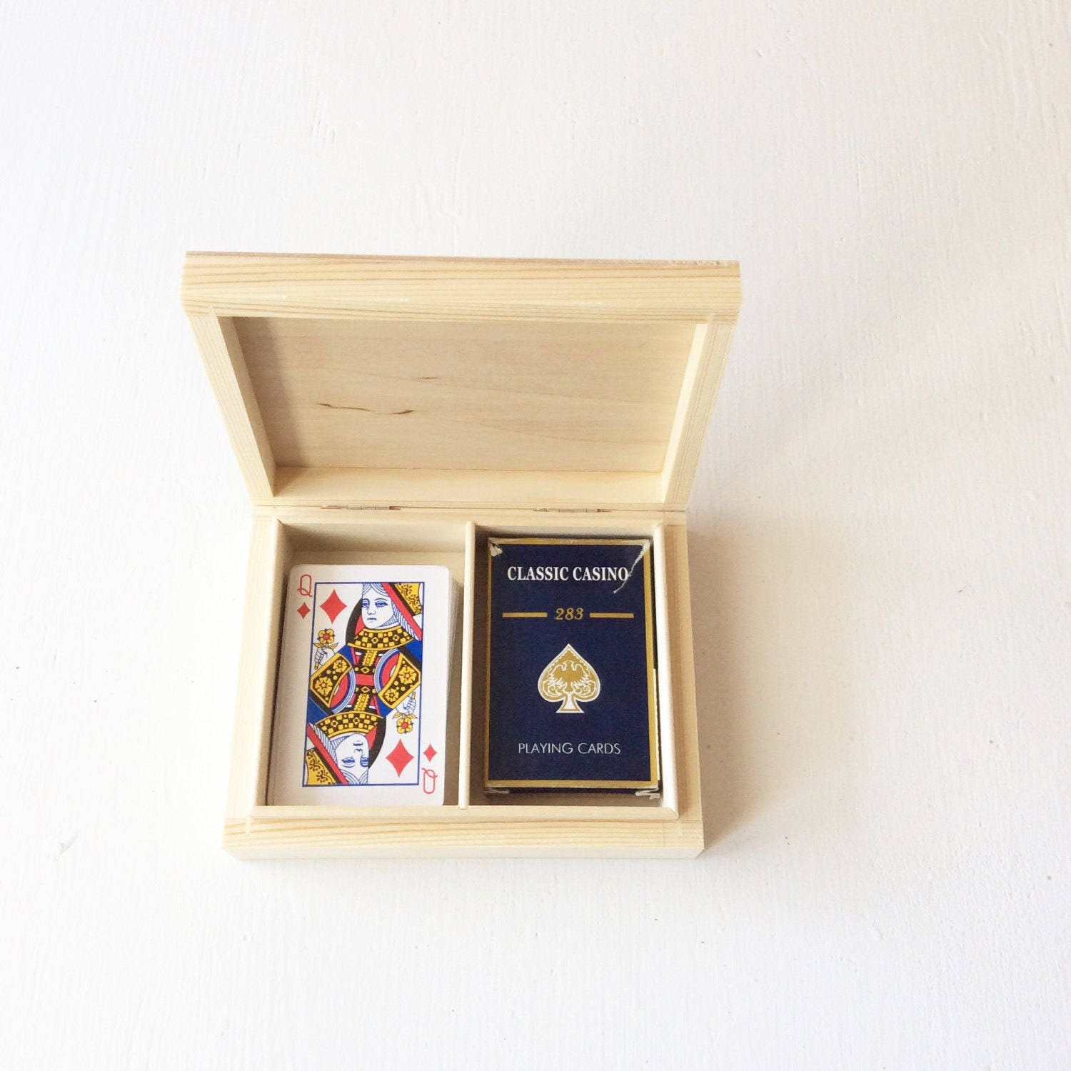 2 x Playing Cards Box Wooden Case with 2 Compartments Cards Etsy
