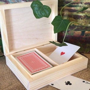 Houten kist voor speelkaarten, doos met 2 vakken, houten kist 6 x 4,9", doos voor pyrografie, doos voor decoupage, cadeau voor man