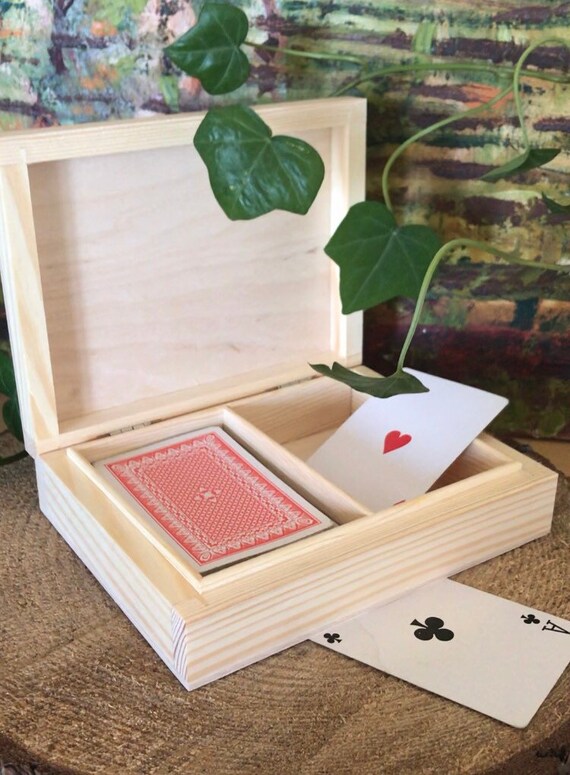 Wooden Box for Playing Cards 2 Compartments Box Wooden Case Etsy