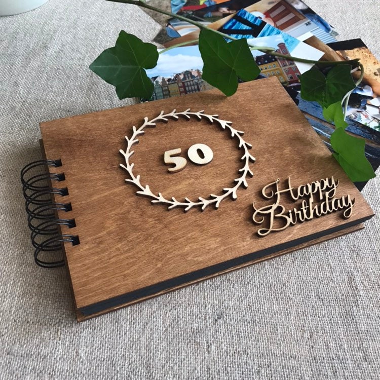 50th Birthday Scrapbook Wooden Photo Album Birthday Gift for Etsy