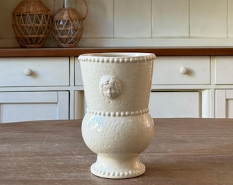 Vintage Inspired French Country Embossed Vase, Ceramic Flower Pot, Shabby Chic Home Decor