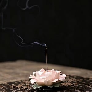 Handmade Ceramic Peony Incense Holder, Floral Stick Incense Burner, Chinese Tea Ceremony Decor, Artisan Pottery Sculpture, Zen Home Decor