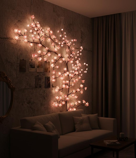 Beleuchtete Kirschblütenranke als Wanddekoration, LED-Lichterkette mit Blumenzweigen, 8 Modi, USB-Kirschblütengirlande, bezauberndes Nachtlicht fürs Schlafzimmer