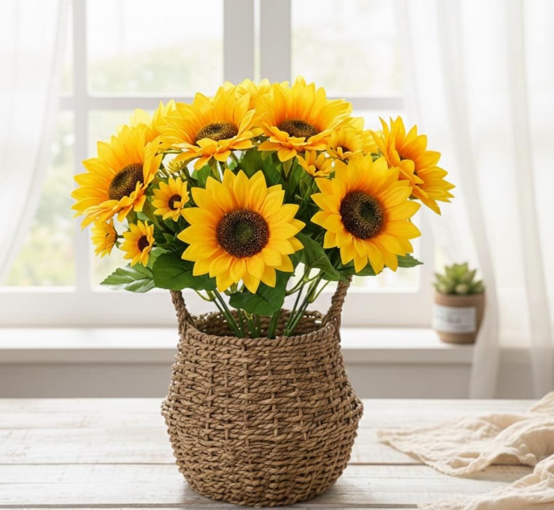 Artificial Sunflower Bouquet, Silk Sunflowers for Vase, Faux Fall ...
