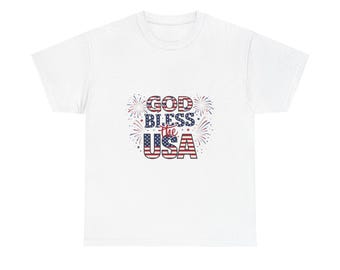 God Bless the USA T-Shirt | Patriotic Flag Text, Fireworks 4th of July Tee