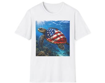 American Flag Sea Turtle T-Shirt | Patriotic Ocean Turtle Tee