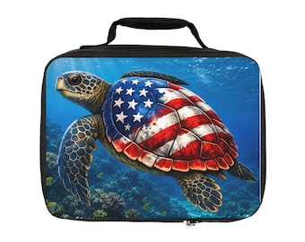 American Flag Sea Turtle Lunch Bag | Patriotic Turtle Ocean