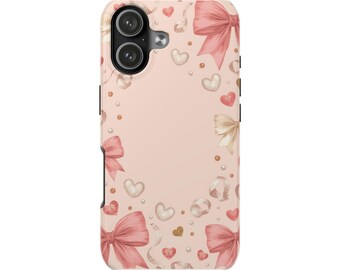 Pink Bow Heart Pattern phone case | Tough Phone Cases