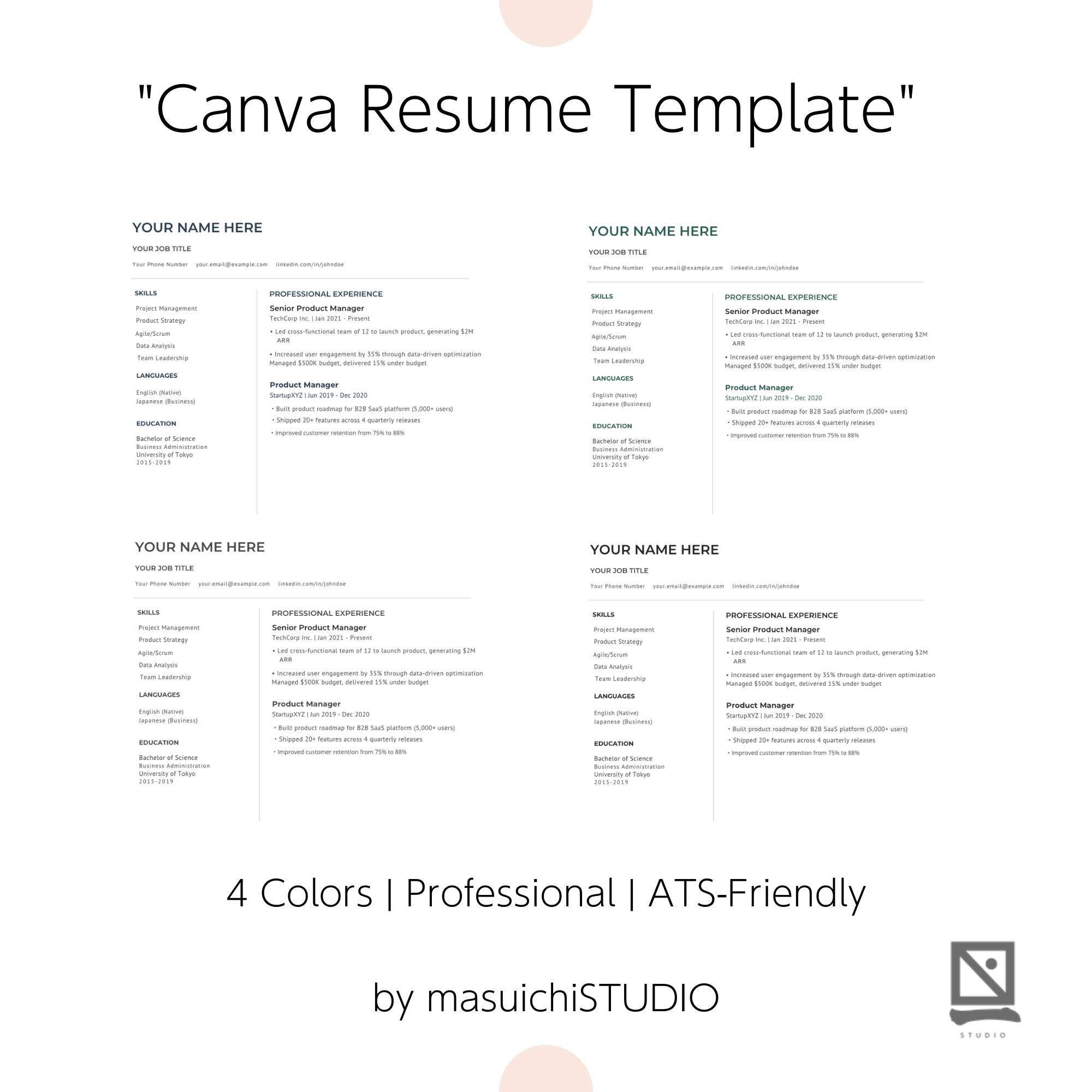 ATS Resume Template Canva | Minimalist CV | Professional | Instant ...