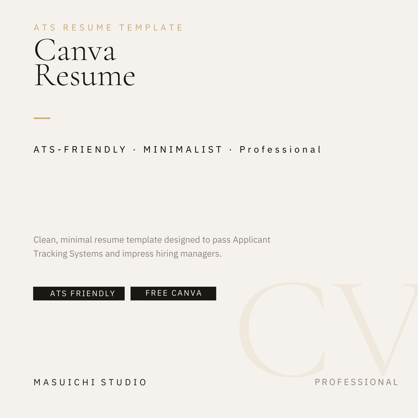 ATS Resume Template Canva | Minimalist CV | Professional | Instant ...