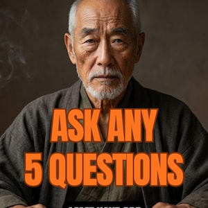 May include: An elderly person with gray hair and a beard wearing a dark gray robe. The text ASK ANY 5 QUESTIONS is displayed in orange, and the text SAME HOUR PDF is displayed in a black box at the bottom of the image.