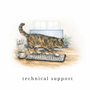 Minimalist Cat Print "Technical Support" | Watercolor Art (Digital Download)